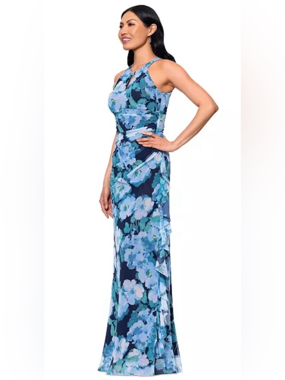 NWT size 14W Betsy & Adam Printed Mesh Halter-Neck Sleeveless Gown